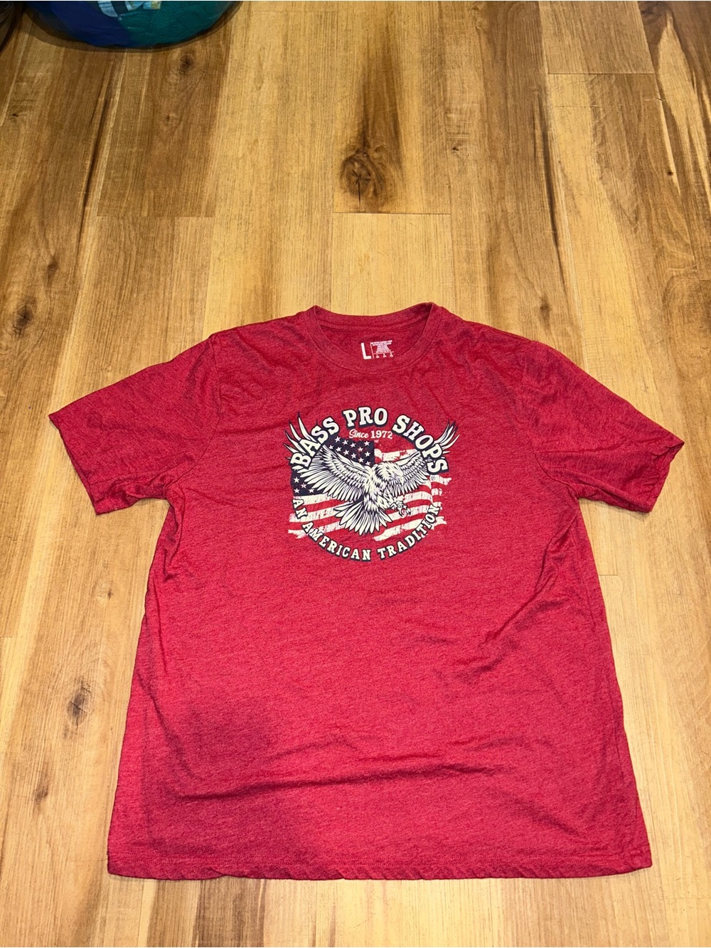 Bass Red Short-Sleeve Graphic Tee with Eagle Emblem